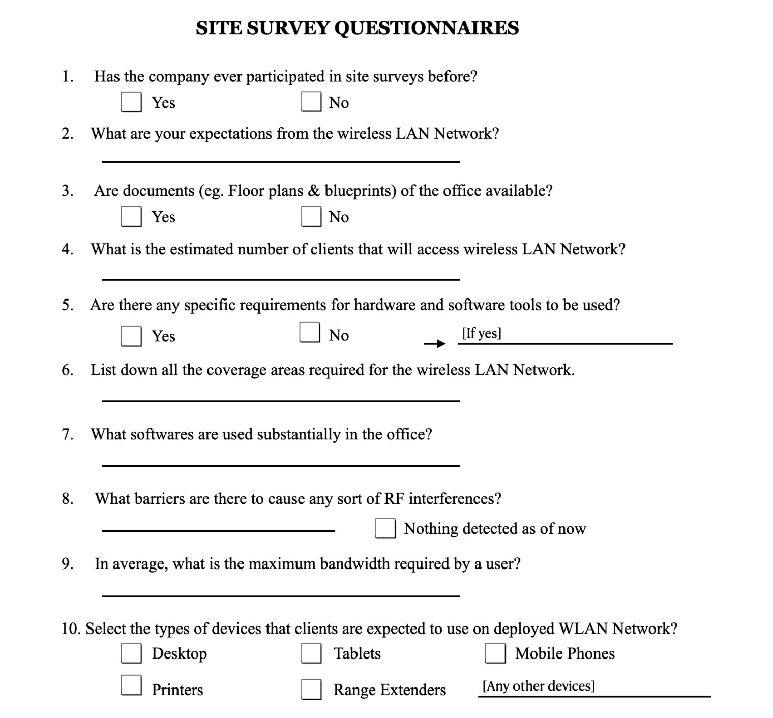 Site Survey Questionnaires